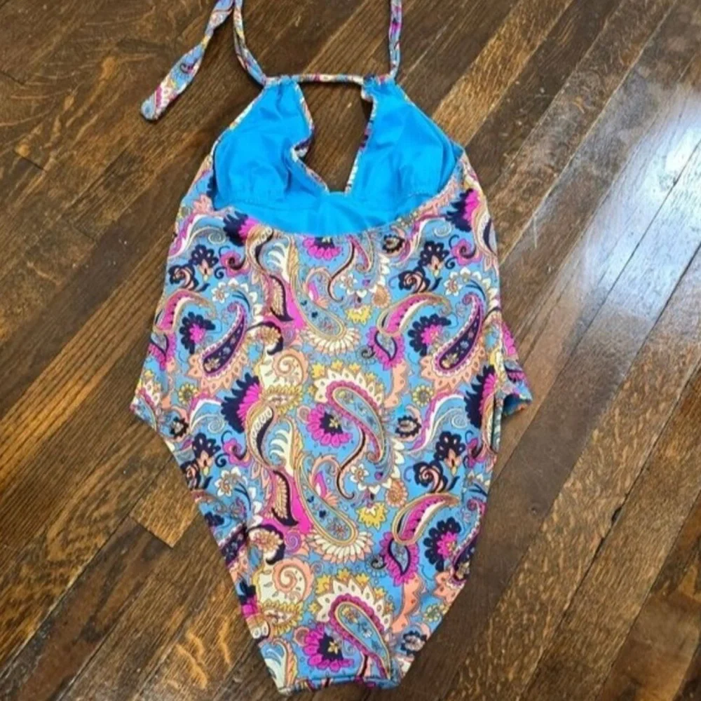 Lucky Brand Colorful Paisley Halter Swimsuit, size L - Picture 3 of 7